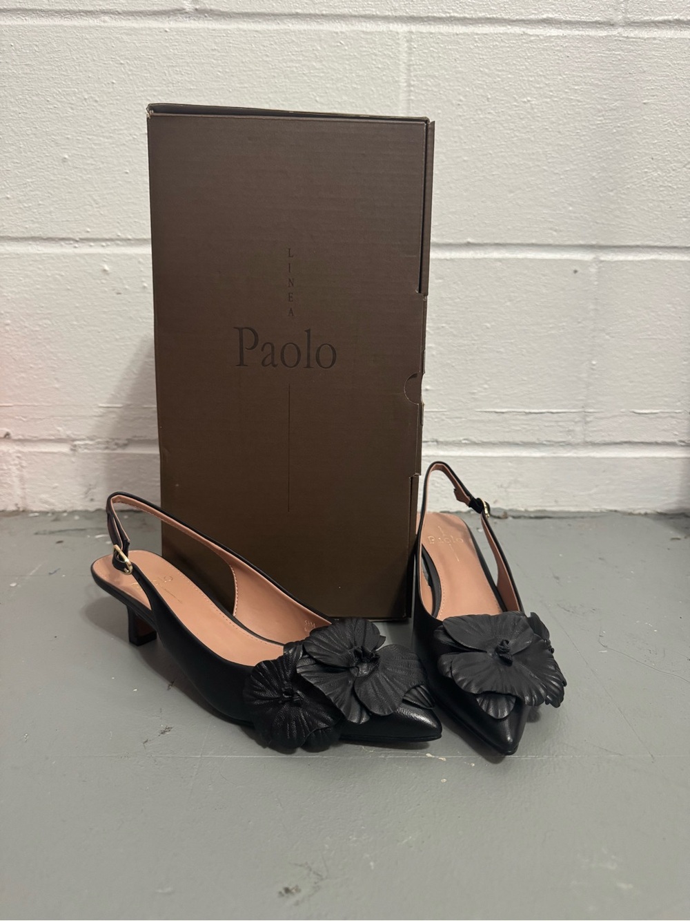 Paolo Black Floral Slingback Kitten Heel Pumps